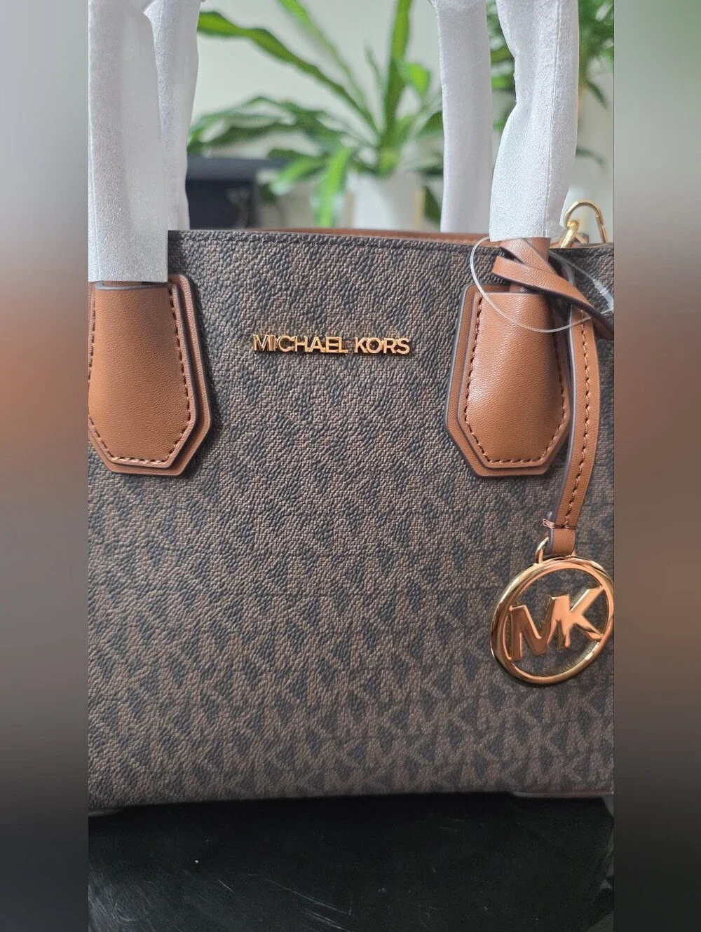 NWT Michael Kors Camille Small Logo Leather Satchel Brown Acorn